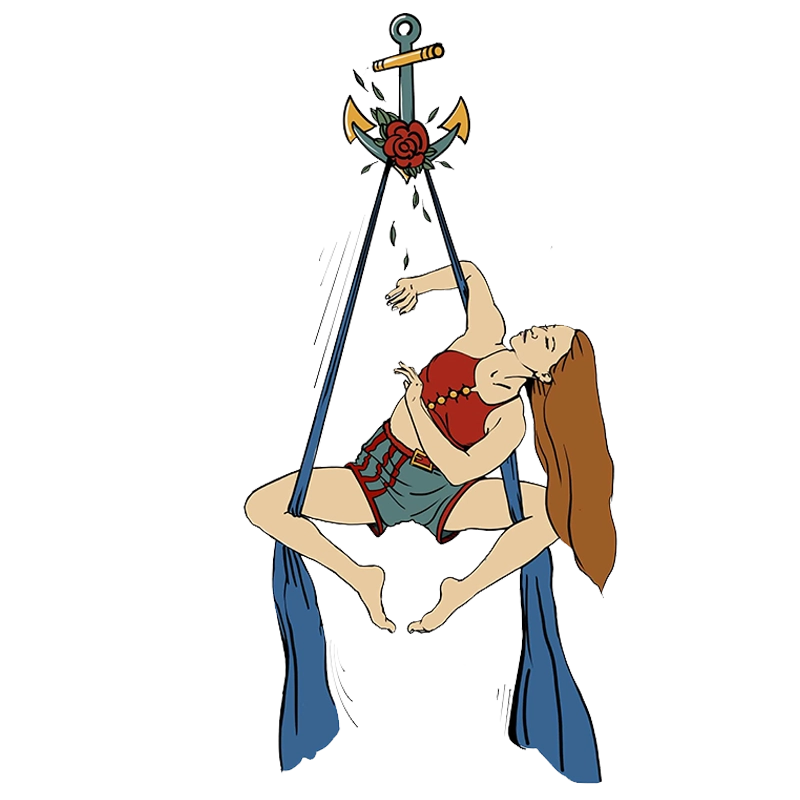 Ilustrace vzdušné akrobacie na aerial silks šále