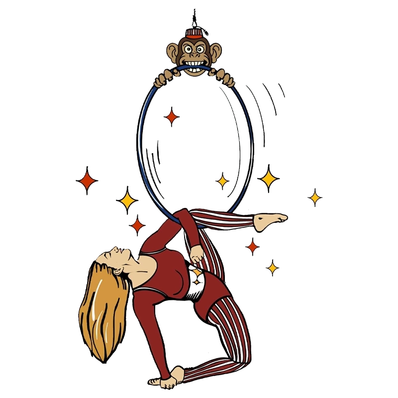 Ilustrace vzdušné akrobacie na aerial hoop kruhu